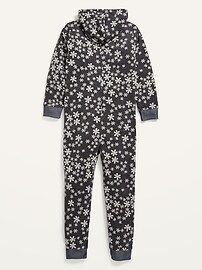 View large product image 3 of 4. Gender-Neutral Matching Hooded Microfleece One-Piece Pajamas For Kids