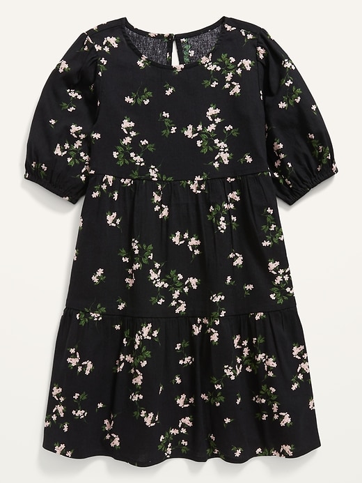 Puff-Sleeve Tiered Floral-Print Dress for Girls