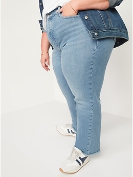 Curvy Extra High-Waisted Sky-Hi Straight Button-Fly Cut-Off Jeans for Women