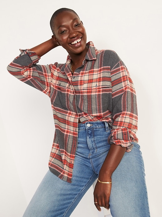 Image number 1 showing, Oversized Plaid Flannel Boyfriend Tunic Shirt