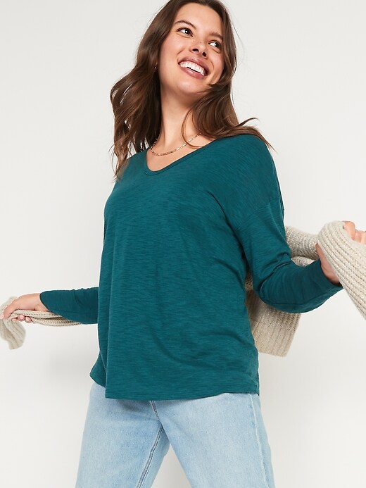 Image number 1 showing, Maternity Double-Layer V-Neck Long-Sleeve Nursing Top