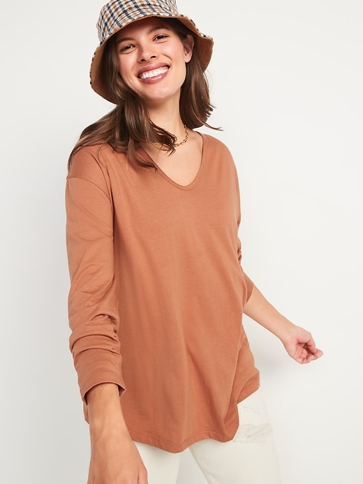 View large product image 1 of 2. Maternity Double-Layer V-Neck Long-Sleeve Nursing Top