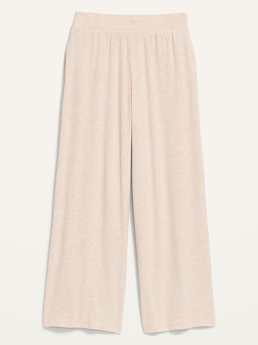 Image number 1 showing, High-Waisted Sunday Sleep Rib-Knit Cropped Wide-Leg Pajama Pants