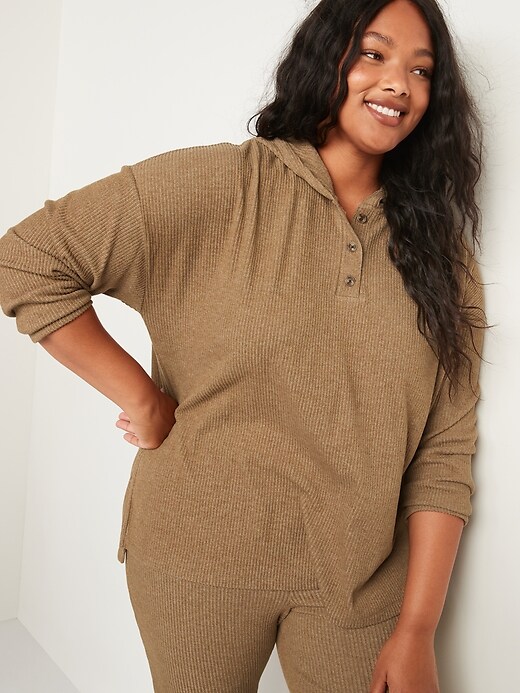 Image number 7 showing, Cozy Oversized Rib-Knit Tunic Hoodie