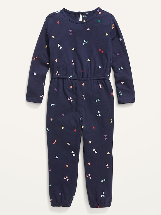 View large product image 1 of 1. Patterned Cinched-Waist Jersey-Knit Jumpsuit for Toddler Girls