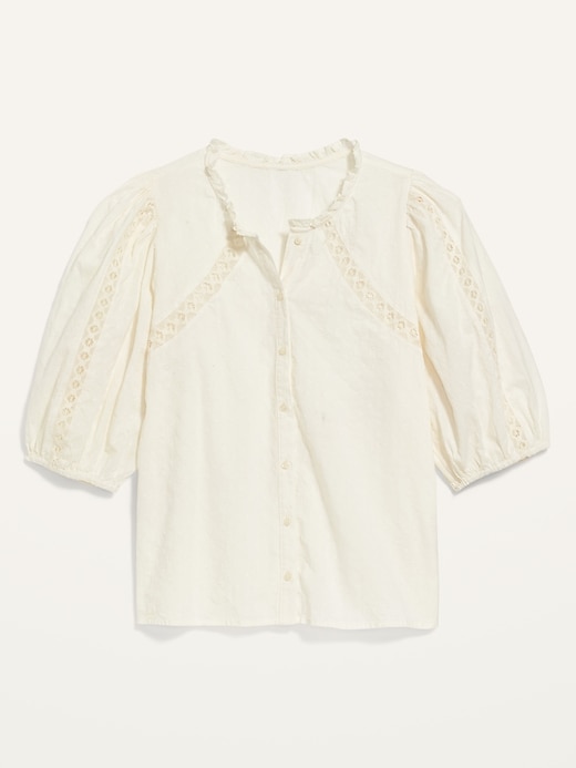 Image number 4 showing, Puff-Sleeve Lace-Trim Clip-Dot Blouse