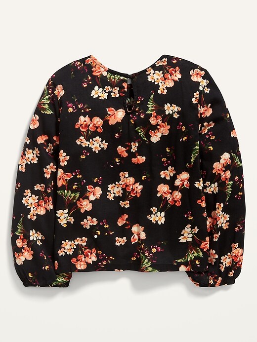 View large product image 2 of 2. Long-Sleeve Ruffle Floral Top for Girls