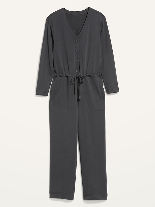 Long-Sleeve Cropped French-Terry Utility Jumpsuit for Women | Old Navy