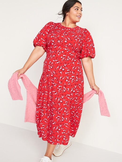 Image number 7 showing, Puff-Sleeve Floral Maxi Shift Dress for Women