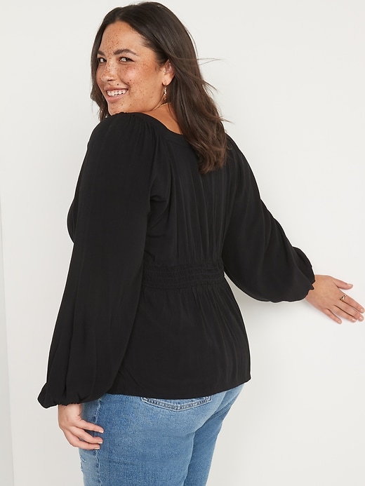 Image number 8 showing, Square-Neck Button-Front Long-Sleeve Blouse for Women