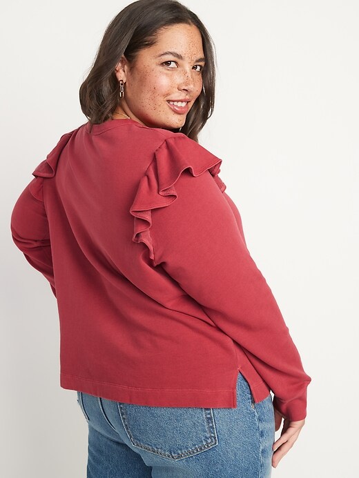 Image number 8 showing, Ruffle-Trim French-Terry Cropped Sweatshirt for Women