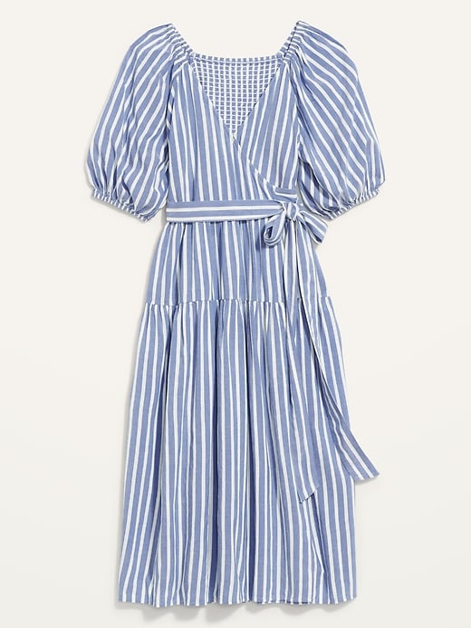 Image number 3 showing, Waist-Defined Striped Tie-Belt Midi Wrap Dress for Women