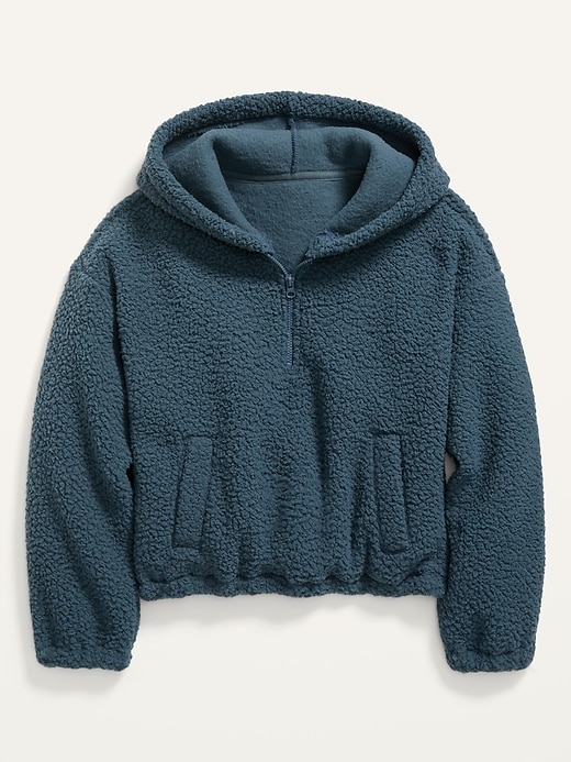 Old Navy Cozy Sherpa Quarter-Zip Pullover Hoodie for Girls. 1