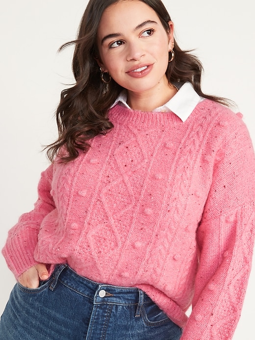 Image number 1 showing, Speckled Cable-Knit Popcorn Sweater for Women