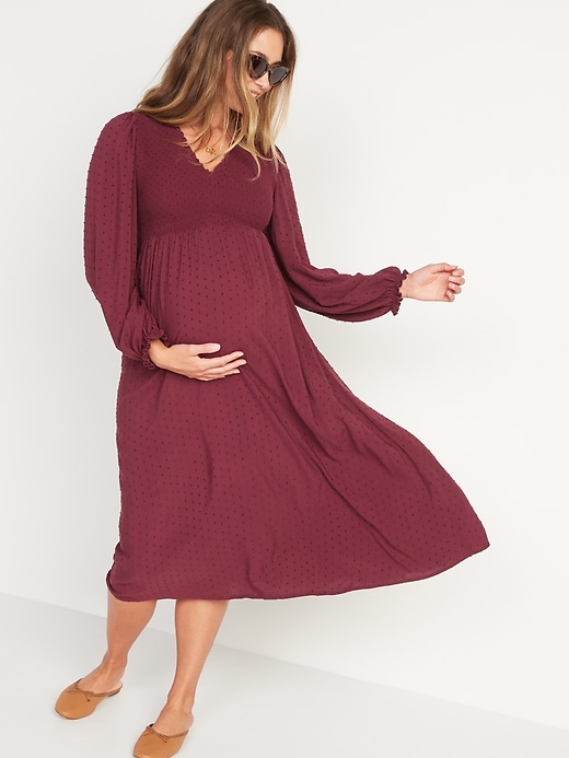 Image number 1 showing, Maternity V-Neck Clip-Dot Midi Dress 