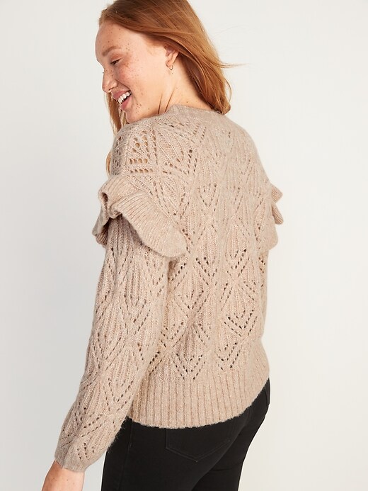 Image number 6 showing, Ruffle-Trim Metallic Pointelle-Knit Sweater