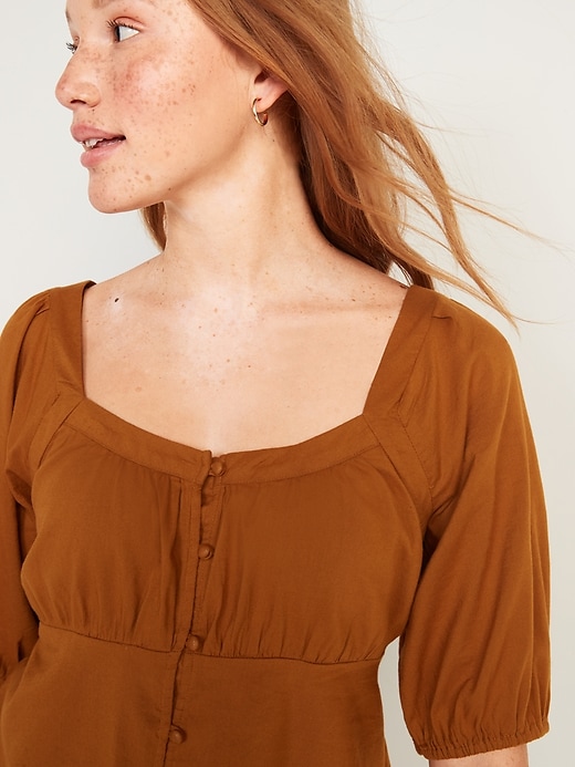 Image number 2 showing, Puff-Sleeve Smocked Button-Down Blouse