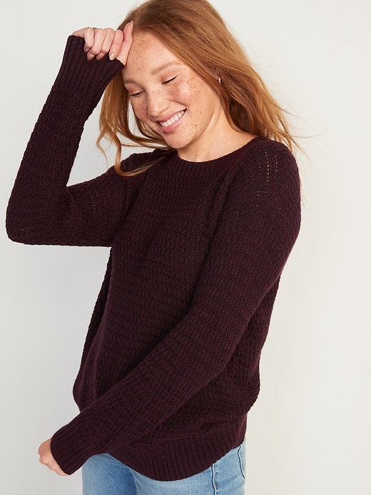 Image number 1 showing, Textured Cotton-Blend Tunic Sweater for Women