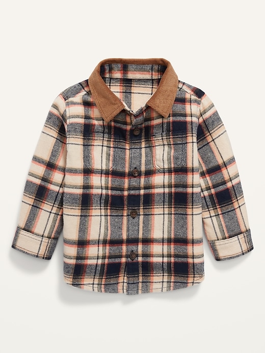 Unisex Corduroy Collar Plaid Flannel Shirt for Baby