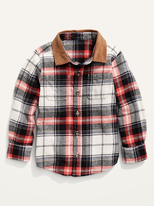 Old Navy Unisex Plaid Flannel Corduroy Collar Shirt for Toddler. 1