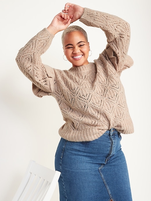 Old Navy Ruffle-Trim Metallic Pointelle-Knit Sweater for Women. 1