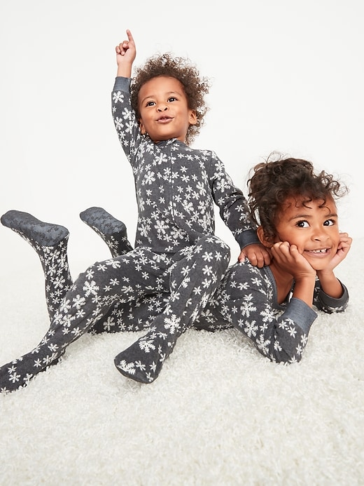 View large product image 1 of 2. Unisex Matching One-Piece Microfleece Footie Pajamas for Toddler & Baby
