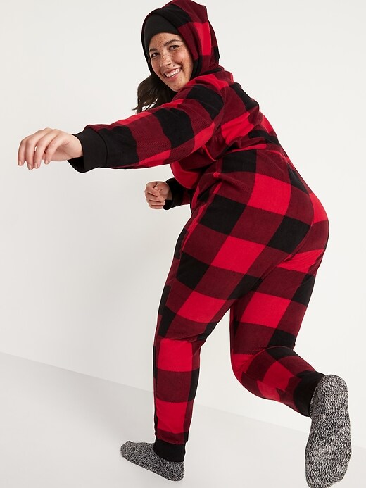 Image number 8 showing, Matching Printed Microfleece Hooded One-Piece Pajamas