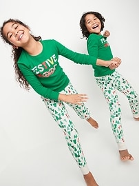 Gender-Neutral Holiday Matching Graphic Snug-Fit Pajama Set For Kids