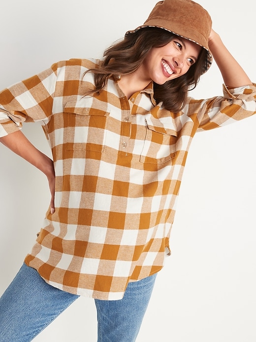 View large product image 1 of 1. Maternity Oversized Plaid Flannel Boyfriend Shirt