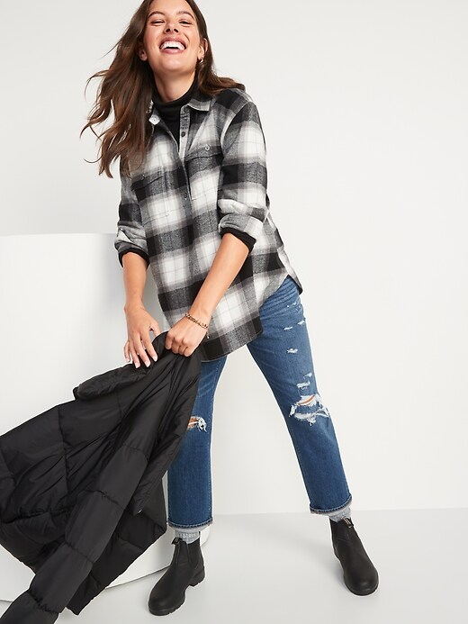 Image number 3 showing, Maternity Oversized Plaid Flannel Boyfriend Shirt