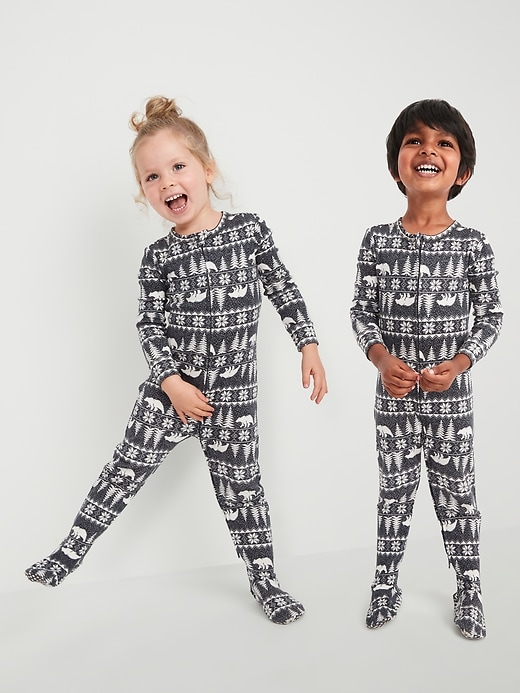 View large product image 1 of 3. Unisex Matching Printed One-Piece Footed Pajamas for Toddler & Baby