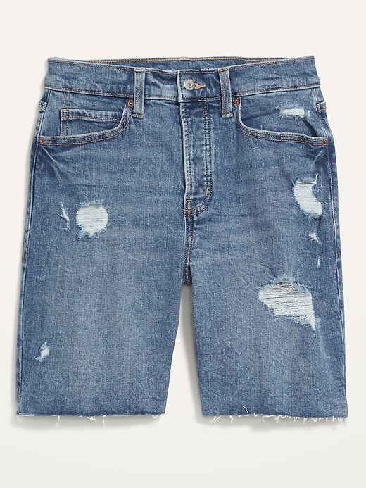Image number 3 showing, Extra High-Waisted Sky Hi Button-Fly Ripped Jean Shorts for Women -- 7-inch inseam