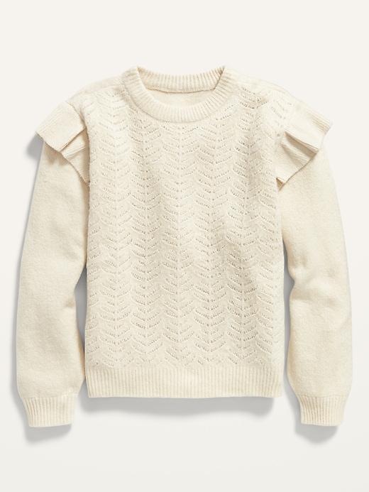 View large product image 1 of 2. Ruffled-Shoulder Pointelle Sweater for Toddler Girls