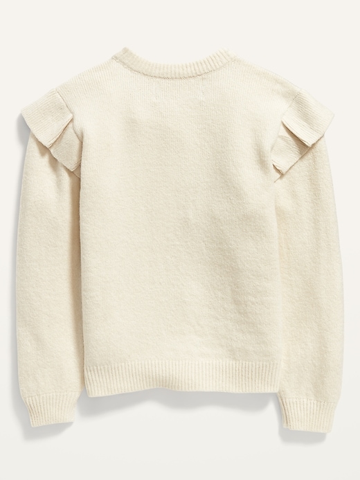 View large product image 2 of 2. Ruffled-Shoulder Pointelle Sweater for Toddler Girls