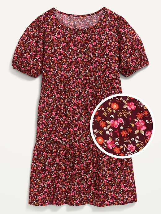 View large product image 1 of 2. Short Puff-Sleeve Tiered Midi Dress for Girls