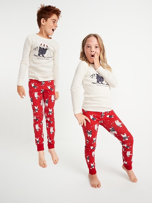 View large product image 1 of 4. Matching Holiday Graphic Gender-Neutral Snug-Fit Pajama Set For Kids