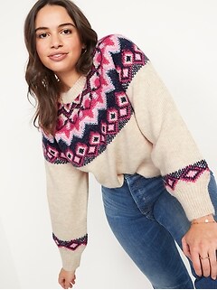 Crew Neck Fair Isle Sweater for Women 