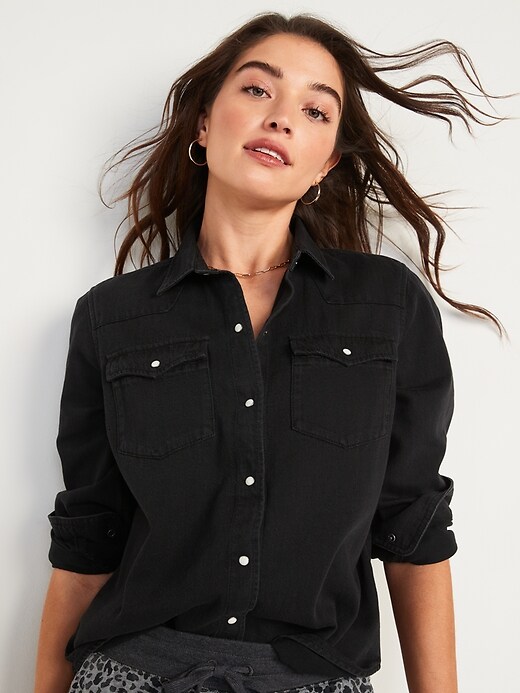 Image number 5 showing, Black Western Jean Shirt for Women