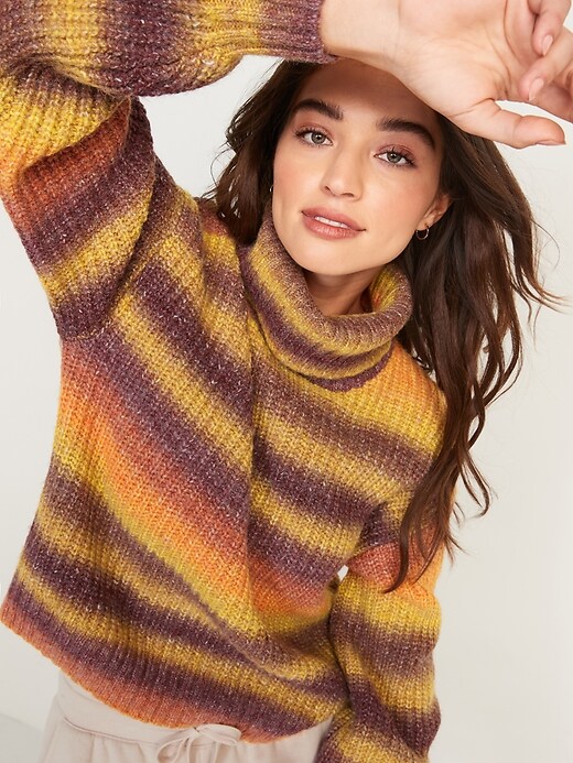 Image number 5 showing, Striped Shaker-Stitch Turtleneck Sweater for Women