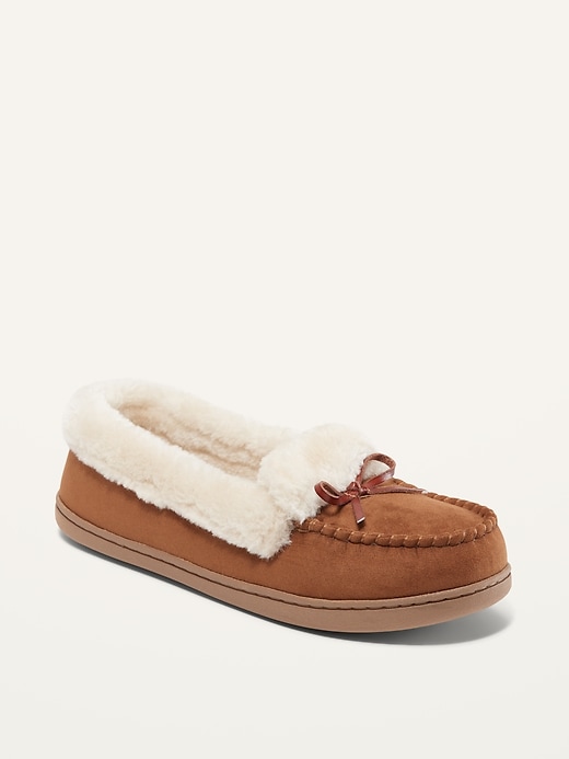Image number 1 showing, Faux-Suede Sherpa-Lined Moccasin Slippers