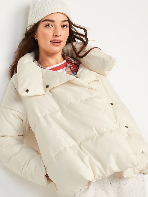 View large product image 1 of 2. Water-Resistant Double-Breasted Puffer Jacket for Women