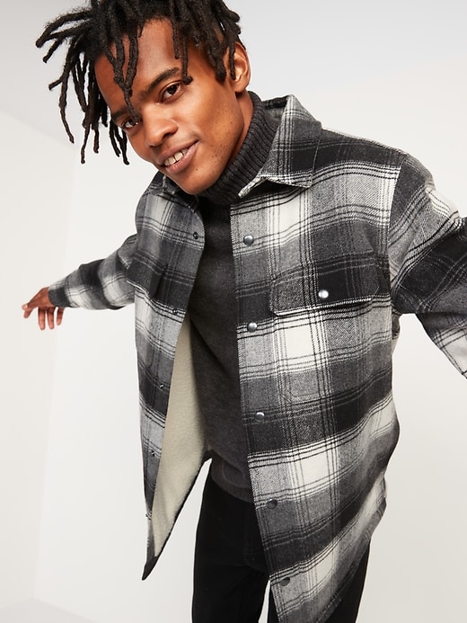 Image number 3 showing, Plaid Wool-Blend Sherpa-Lined Shirt Jacket