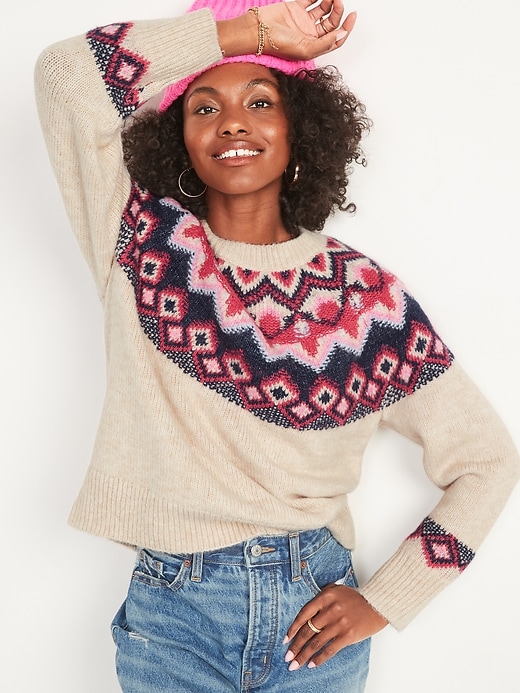 Image number 5 showing, Crew Neck Fair Isle Sweater for Women