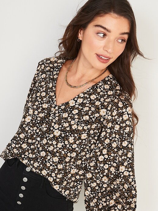 Long-Sleeve V-Neck Floral-Print Poet Blouse for Women | Old Navy