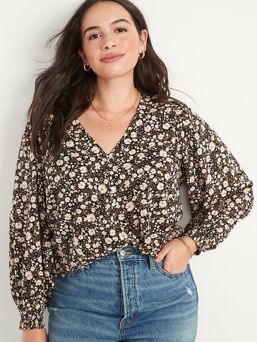 Long Sleeve V Neck Floral Print Poet Blouse For Women Old Navy