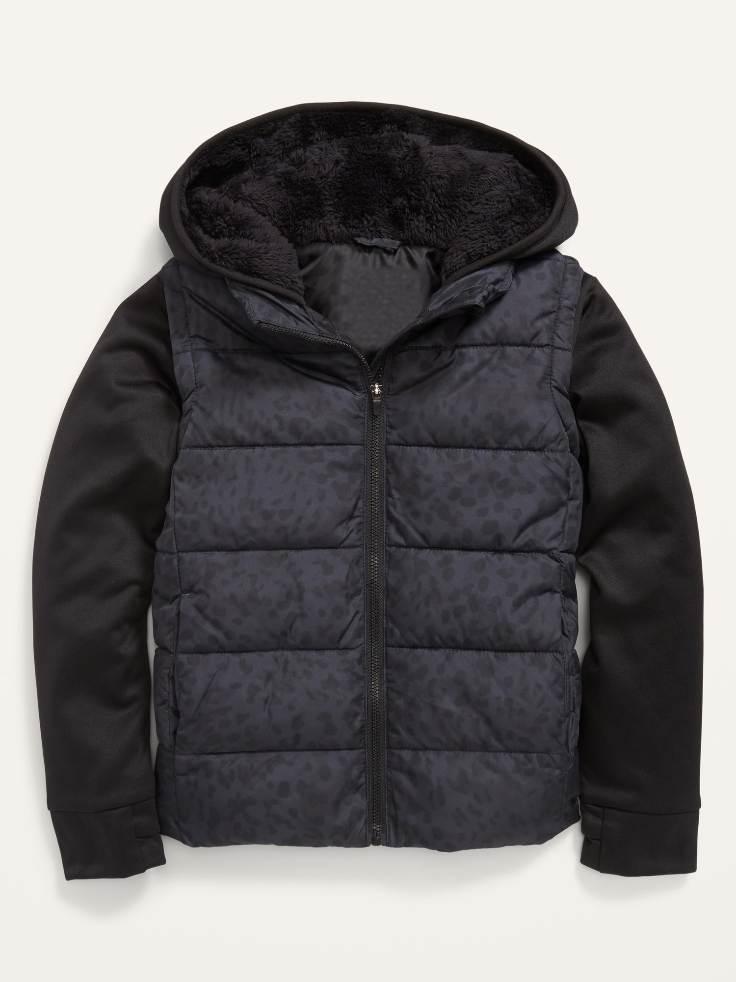 Techie Fleece Hooded Hybrid ZipFront Jacket for Girls Old Navy