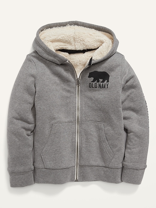 View large product image 2 of 3. Cozy Sherpa-Lined Logo-Graphic Zip Hoodie for Boys