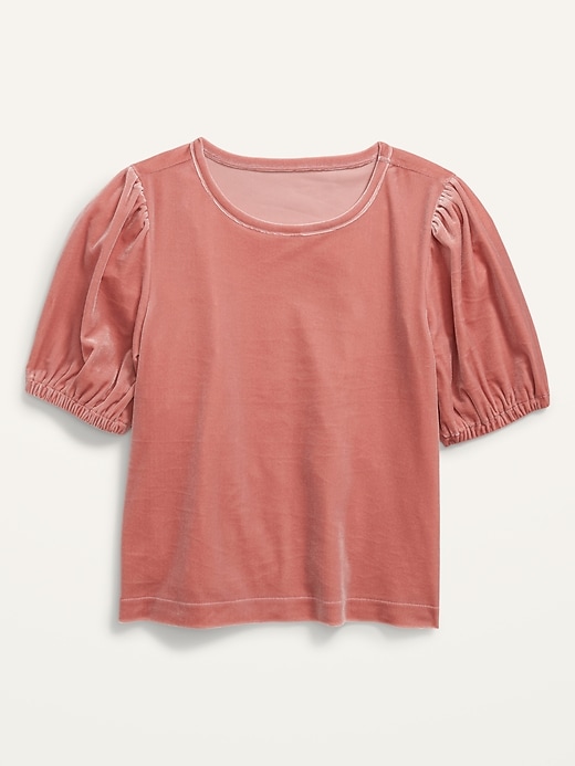 View large product image 1 of 2. Cropped Velvet Puff-Sleeve Top for Girls