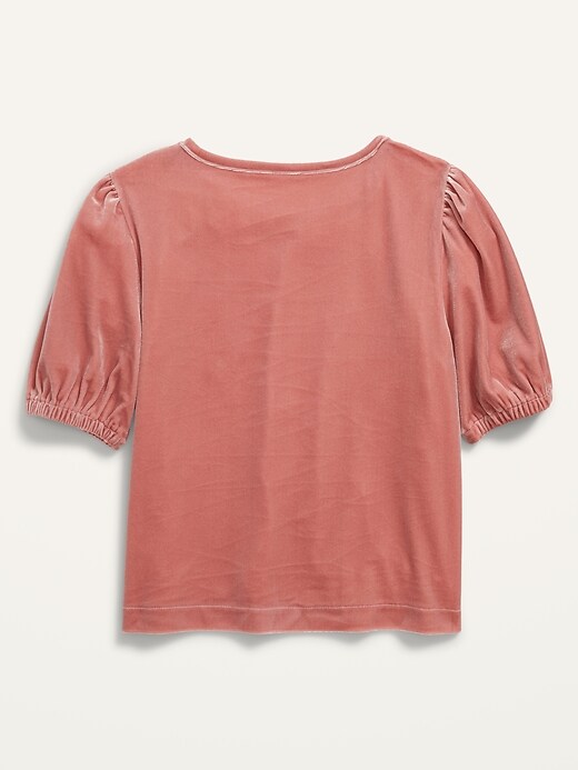View large product image 2 of 2. Cropped Velvet Puff-Sleeve Top for Girls