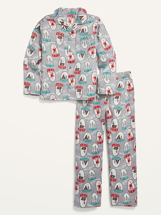 View large product image 2 of 3. Gender-Neutral Matching Holiday-Themed Flannel Pajama Set for Kids